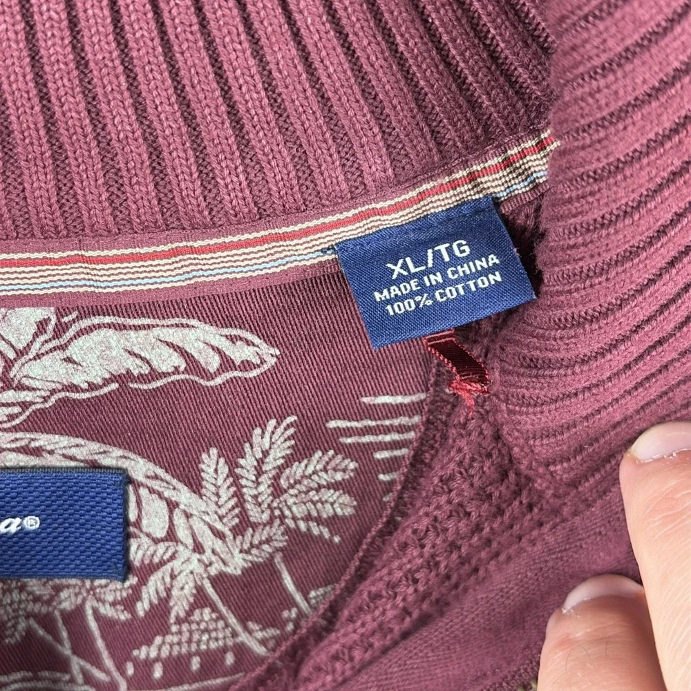 Tommy Bahama Men's Island Tide Half Zip Sweater, Maroon,  Size XL